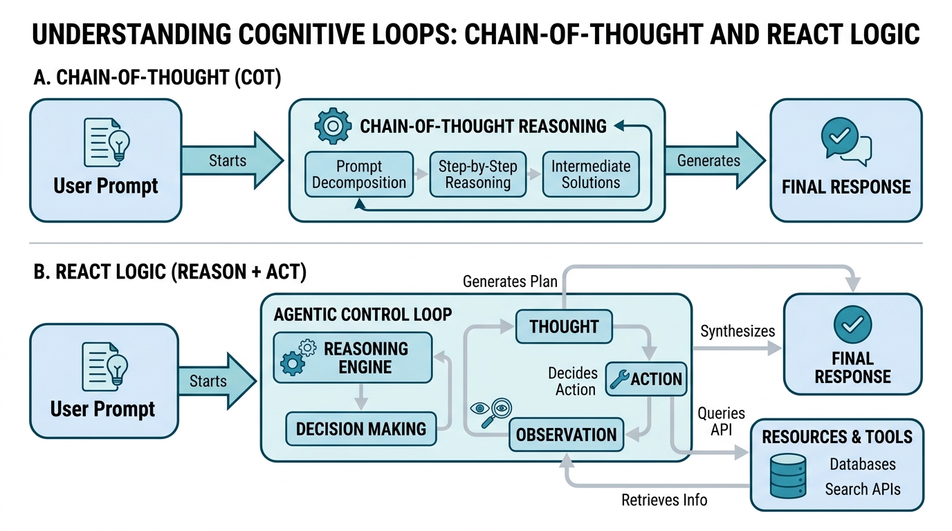 Understanding Cognitive Loops: Chain-of-Thought and ReAct Logic
